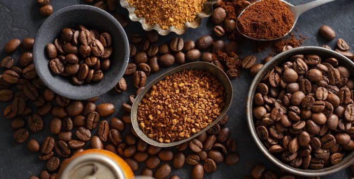 Coffee concept with coffee beans and sugar