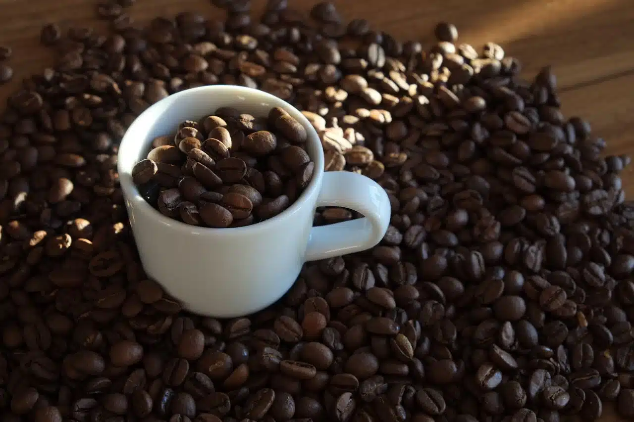 Hvor længe er friskristet kaffe frisk – kaffebønner i hvid kop